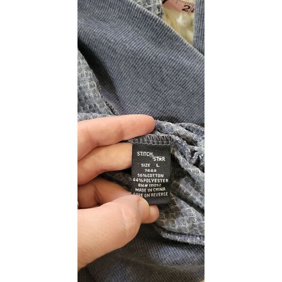 Stitch Star Size L Waffle Knit Soft Thermal Gray Long Sleeve Top - Picture 4 of 4